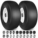 13x5.00-6 Flat Free Lawn Mower Tires and Wheels 3/4" 5/8" 1/2" Ball Bearings, 13x5x6 Zero Turn Mower Front Tires, Smooth Tires for Commercial Grade Lawn 4.3"-6.3" Adjustable Centered Hub
