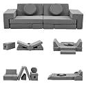 14/12-Piece Modular Kids Sofa Set All-Sponge Construction Grey Corduroy Free Combination Design