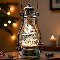 14.2" Christmas Village Buildings Tall Snow Globe Lantern Water Glittering Snowman Family with Music &amp; Timer, USB Lined/Battery Operated Lighted Lantern for Christmas Festival Decoration Gifts