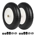 14.5" Wheelbarrow Tire Flat-Free, 3.50-8 Solid Tire 300LB Capacity Each, with 5/8" & 3/4" Bearings, 3"-4''-6''-7" Adjustable Hub, Tire and Wheel Replacement for Dolly, Hand Truck, Garde