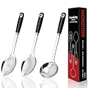 14-in Cooking Spoons Set, Heavy Duty 18/0 Stainless Steel Large Serving Spoons Set, Slotted Spoon, Cooking Spoon &amp; Soup Ladle, Commercial and Residential Use, Pack of 3