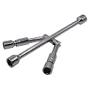 14-Inch Foldable 4-Way Lug Wrench Set - 17, 19, 21, 23mm for Car, SUV, Truck (Cross Lug Nut Removal Tool)