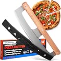14-Inch Pizza Cutter Rocker Blade, 304 Stainless Steel Knife, Wooden Handle