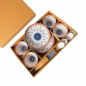 14 piece ceramic dinner set for 2 japanese style dinnerware combo - 2 dinner plates 4 bowls 4 spoons amp 4 chopsticks microwave amp dishwasher safe tableware