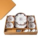 14 Piece Ceramic Dinner Set, Japanese Style Hand-Painted Floral Dinnerware, Microwave &amp; Dishwasher Safe Premium Tableware Crockery Set for Home, Daily Use &amp; Gifting