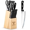 14 piece Stainless Steel Serrated Knife Set | Kitchen knives Set With High-Carbon Stainless Steel Blades And Wooden Block Set By Moos & Stone.