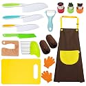 14 Pieces toddler knife, Kids Knife Set Include Wood Kids Safe Knife, Plastic Toddler Knife, Cutting Board, Apron, Y Peeler, Crinkle Cutter, Kitchen Sleeves Covers, Gloves, Sandwich Cutter
