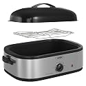 Roaster Oven, Electric Roaster Oven with Viewing Lid, Large Roaster with Removable Pan &amp; Rack, Turkey Roaster with Unique Defrost/Warm Function, Stainless Steel, Silver, 14QT
