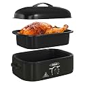 Roaster Oven, Electric Roaster Oven with Viewing Lid, Large Roaster with Removable Pan &amp; Rack, Turkey Roaster with Unique Defrost/Warm Function, Stainless Steel, Black, 14QT