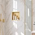14 x 12 Inch Stainless Steel Shower Niche, No Tile Needed Wall Niche, Recessed Wall Niche Insert for Bathroom Shower Kitchen Storage, Brush Gold
