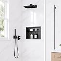 14 x 18 Inch Stainless Steel Shower Niche, No Tile Needed Wall Niche with Double Shelves, Recessed Wall Niche Insert for Bathroom Shower Kitchen Storage, Matte Black