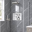 14 x 18 Inch Stainless Steel Shower Niche, No Tile Needed Wall Niche with Double Shelves, Recessed Wall Niche Insert for Bathroom Shower Kitchen Storage, Matte White