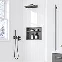 14 x 18 Inch Stainless Steel Shower Niche, No Tile Needed Wall Niche with Double Shelves, Recessed Wall Niche Insert for Bathroom Shower Kitchen Storage, Gun Gray