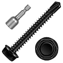 #14 x 2-1/2" Hex Washer Head Self Tapping Screws, TEK Screws, Self Drilling, Stainless Steel 410 Sheet Metal Screws, Black Finish, 25 PCS
