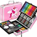 Kammateswara 145 Piece Art &amp; Craft Drawing and Color kit for Kids | Non-Toxic Painting &amp; Coloring Kit | Art &amp; Craft Drawing Set with Crayons, Markers, Watercolors &amp; More for Kids (Blue Unicorn)