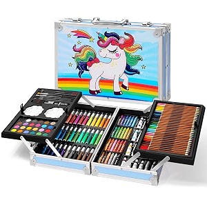 128 pieces art set portable drawing painting art supplies gifts for kids girls boys teens adults 6-8-9-12 coloring art kit gift case crayons oil pastelscolored pencils watercolors case pink