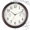 14In Outdoor Clock Brown Waterproof Wall Clock with Temperature