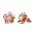 14K Gold Rose Flower Sterling Silver Stud Earrings For Women Dainty Rose Gold Pearl Earrings Hypoallergenic Earrings Cute Studs For Her Nickel Free