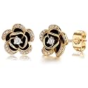 14K Gold Rose Flower Sterling Silver Stud Earrings For Women Dainty Rose Gold Pearl Earrings Hypoallergenic Earrings Cute Studs For Her Nickel Free