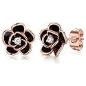 14K Gold Rose Flower Sterling Silver Stud Earrings For Women Dainty Rose Gold Pearl Earrings Hypoallergenic Earrings Cute Studs For Her Nickel Free