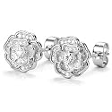 14K Gold Rose Flower Sterling Silver Stud Earrings For Women Dainty Rose Gold Pearl Earrings Hypoallergenic Earrings Cute Studs For Her Nickel Free