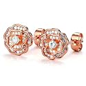 14K Gold Rose Flower Sterling Silver Stud Earrings For Women Dainty Rose Gold Pearl Earrings Hypoallergenic Earrings Cute Studs For Her Nickel Free