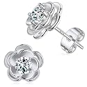 14K Gold Rose Flower Sterling Silver Stud Earrings For Women Dainty Rose Gold Pearl Earrings Hypoallergenic Earrings Cute Studs For Her Nickel Free