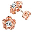 14K Gold Rose Flower Sterling Silver Stud Earrings For Women Dainty Rose Gold Pearl Earrings Hypoallergenic Earrings Cute Studs For Her Nickel Free