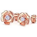 14K Gold Rose Flower Sterling Silver Stud Earrings For Women Dainty Rose Gold Pearl Earrings Hypoallergenic Earrings Cute Studs For Her Nickel Free