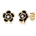 14K Gold Rose Flower Sterling Silver Stud Earrings For Women Dainty Rose Gold Pearl Earrings Hypoallergenic Earrings Cute Studs For Her Nickel Free