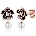 14K Gold Rose Flower Sterling Silver Stud Earrings For Women Dainty Rose Gold Pearl Earrings Hypoallergenic Earrings Cute Studs For Her Nickel Free