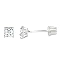 IOKA 14K Solid Gold Princess Cut Cubic Zirconia Stud Earrings with Secure Screw Backs | AAA CZ Square Solitaire Sparkle for Men &amp; Women | Yellow or White Gold (2mm-7mm, 0.1-1.75ct)