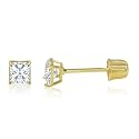 IOKA 14K Solid Gold Princess Cut Cubic Zirconia Stud Earrings with Secure Screw Backs | AAA CZ Square Solitaire Sparkle for Men &amp; Women | Yellow or White Gold (2mm-7mm, 0.1-1.75ct)