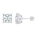 IOKA 14K Solid Gold Princess Cut Cubic Zirconia Stud Earrings with Secure Screw Backs | AAA CZ Square Solitaire Sparkle for Men &amp; Women | Yellow or White Gold (2mm-7mm, 0.1-1.75ct)