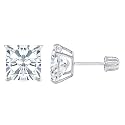 IOKA 14K Solid Gold Princess Cut Cubic Zirconia Stud Earrings with Secure Screw Backs | AAA CZ Square Solitaire Sparkle for Men &amp; Women | Yellow or White Gold (2mm-7mm, 0.1-1.75ct)