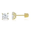 IOKA 14K Solid Gold Princess Cut Cubic Zirconia Stud Earrings with Secure Screw Backs | AAA CZ Square Solitaire Sparkle for Men &amp; Women | Yellow or White Gold (2mm-7mm, 0.1-1.75ct)