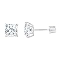 IOKA 14K Solid Gold Princess Cut Cubic Zirconia Stud Earrings with Secure Screw Backs | AAA CZ Square Solitaire Sparkle for Men &amp; Women | Yellow or White Gold (2mm-7mm, 0.1-1.75ct)