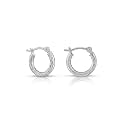 14k White Gold Hand Engraved Full Diamond-cut Round Hoop Earrings