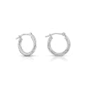 14k White Gold Hand Engraved Full Diamond-cut Round Hoop Earrings