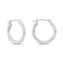 14k White Gold Hand Engraved Full Diamond-cut Round Hoop Earrings