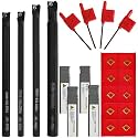 14PCS Metal Lathe Tools Mini Metal Lathe Cutting Tools Metal Boring Bar S06k/S07k/S08k/S10k-SCLCR06 4 Sizes Shanks (6/7/8/10mm) with 10pcs Carbide Inserts Ccmt060204 and 4pcs Holders