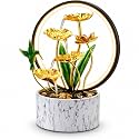 15" H Indoor Modern Tabletop Water Fountain LED Light, Yoga Meditation Room Father Day Decor Lotus Flower Floor-Standing Fountain
