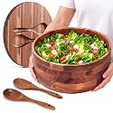 15" x 4.5" Extra Large Acacia Wood Salad Bowl Set, 2-in-1