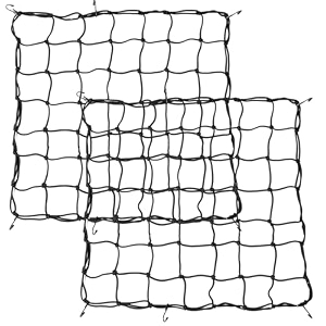 1534x1534 motorcycle cargo net stretches to 3034x3034 heavy duty elastic bungee luggage holder for helmets tank amp seat with 6 strong hooks black pack of 2