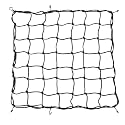 15"x15" Motorcycle Cargo Net, Stretches to 30"x30", Heavy Duty Elastic Bungee Luggage Holder for Helmets, Tank & Seat with 6 Strong Hooks (Black, Pack of 4)