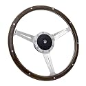 15'' Classic 9 Bolt Riveted Wood Steering Wheel w/Horn Button