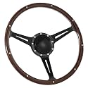 15'' Classic 9 Bolt Riveted Wood Steering Wheel w/Horn Button