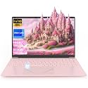 15.6 inch Pink Laptop Computer, Alder Lake Quad Core N95 CPU Laptop, 16GB DDR4 512GB SSD Portable Laptop PC with Fingerprint Unlock, FHD IPS Display, Color Backlit KB, WiFi5 Bluetooth 4.2,HDMI, USB3.0