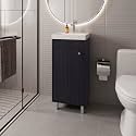 15.8 Inch Bathroom Storage Cabinet, Small Vanity with Open Shelves & Door, Freestanding Corner Organizer (Black)