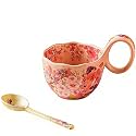 15.87 Oz Microwavable Soup Bowl with Handle, Hand Painted A Profusion of Blooms Decorative Soup Bowls with Handles, Ceramic Soup Bowl with Spoon for Holding Fruits Cereal Snack, Chili, Ice Cream, Stew